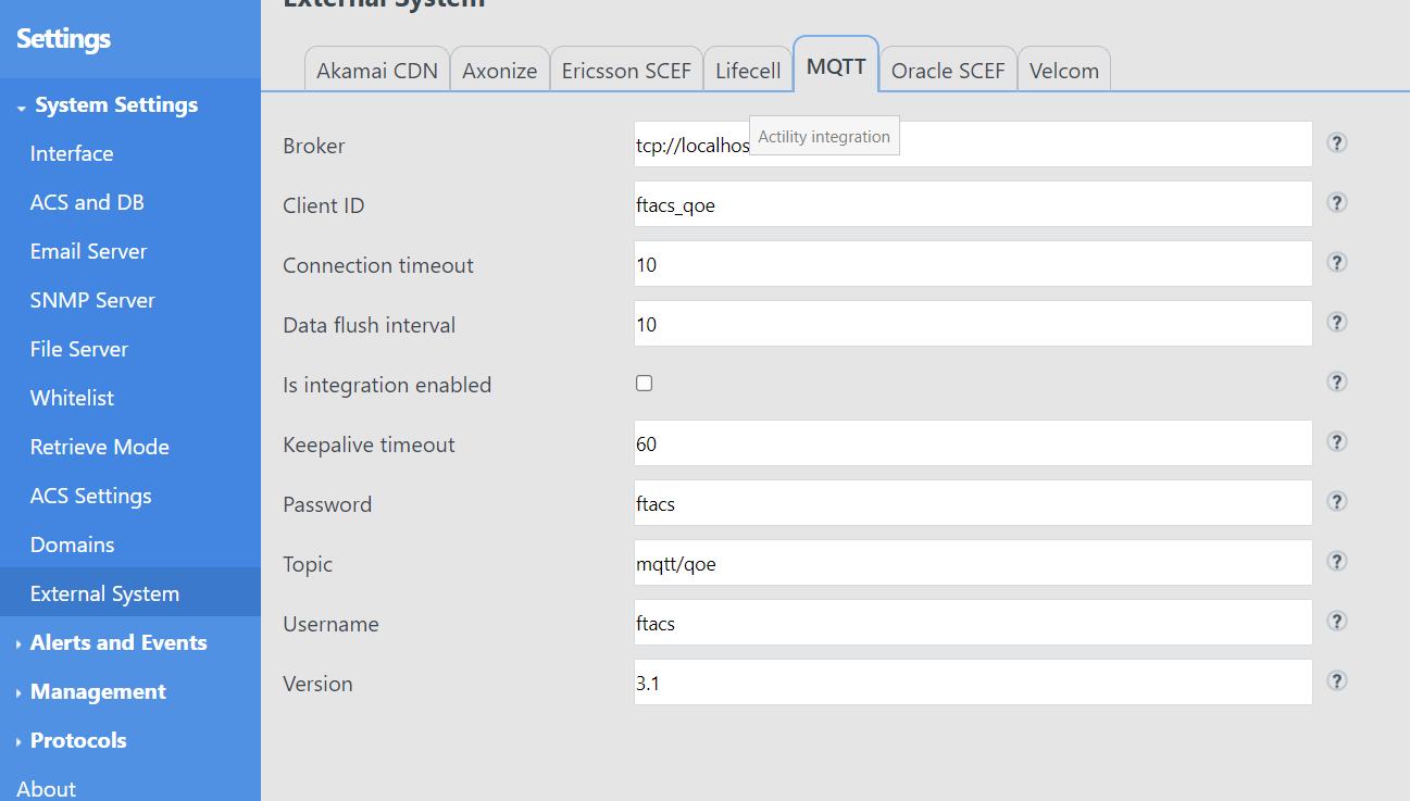 MQTT configuration tab in the UI with broker