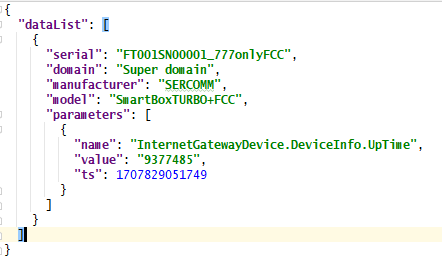 Example MQTT JSON data payload