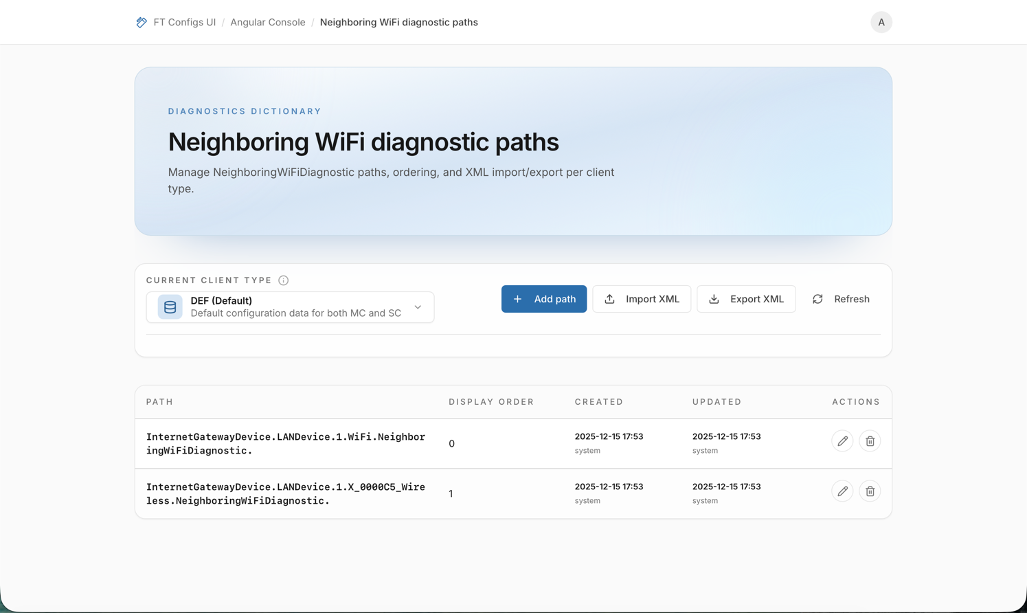 Neighboring WiFi Diagnostic Paths: main screen (placeholder)