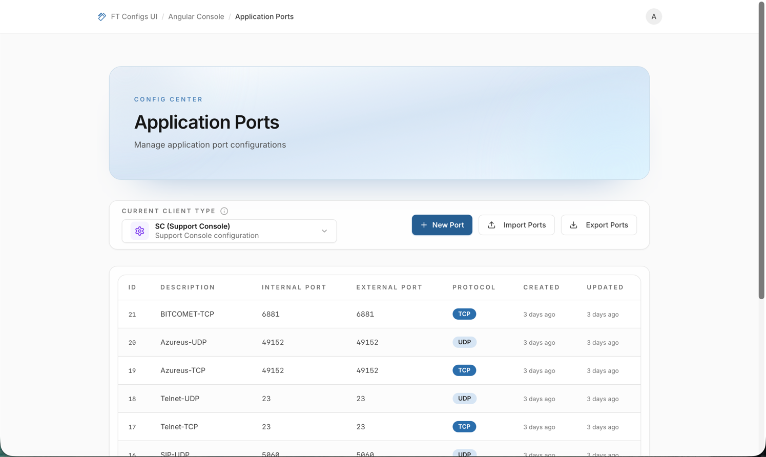 App Ports: list and editor (placeholder)