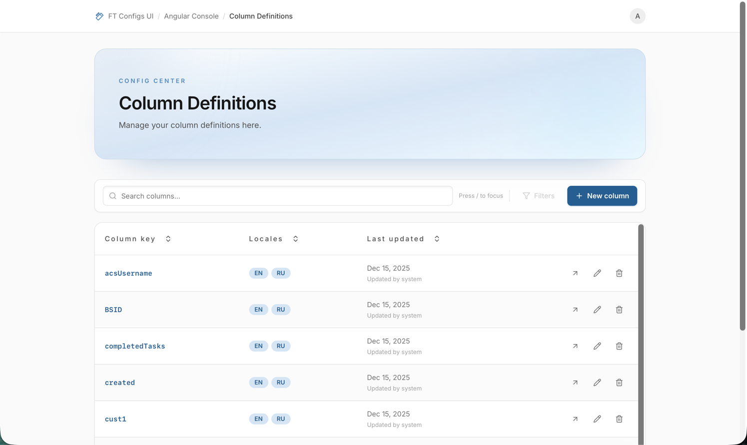 Columns: list and editor (placeholder)