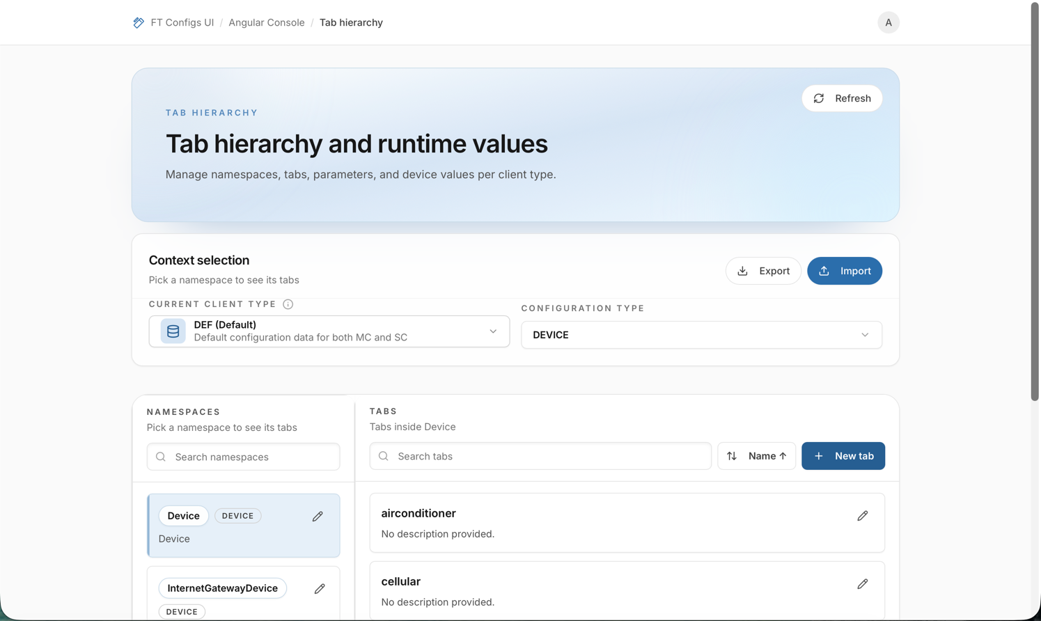 Tab hierarchy and runtime values: main screen (placeholder)