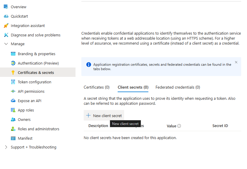 Azure — Creating a Client Secret