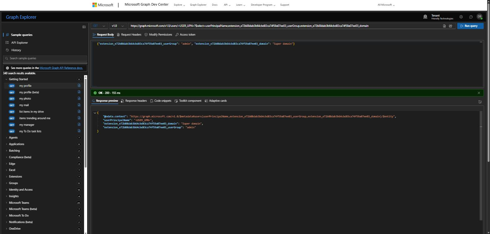 Graph Explorer — both extension attributes read back from the user