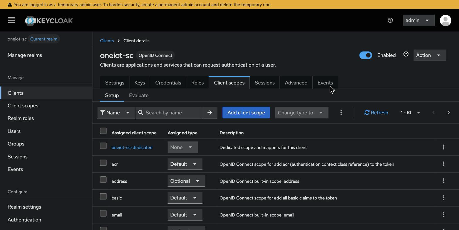 Client scopes tab — the dedicated scope is the first row