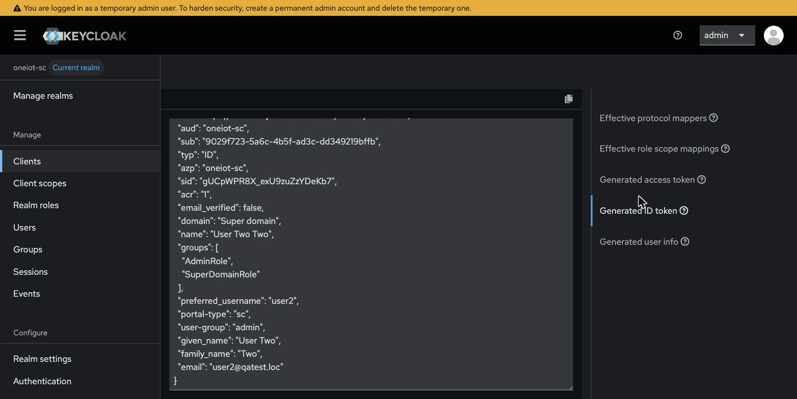 Generated ID token containing the domain and user-group claims