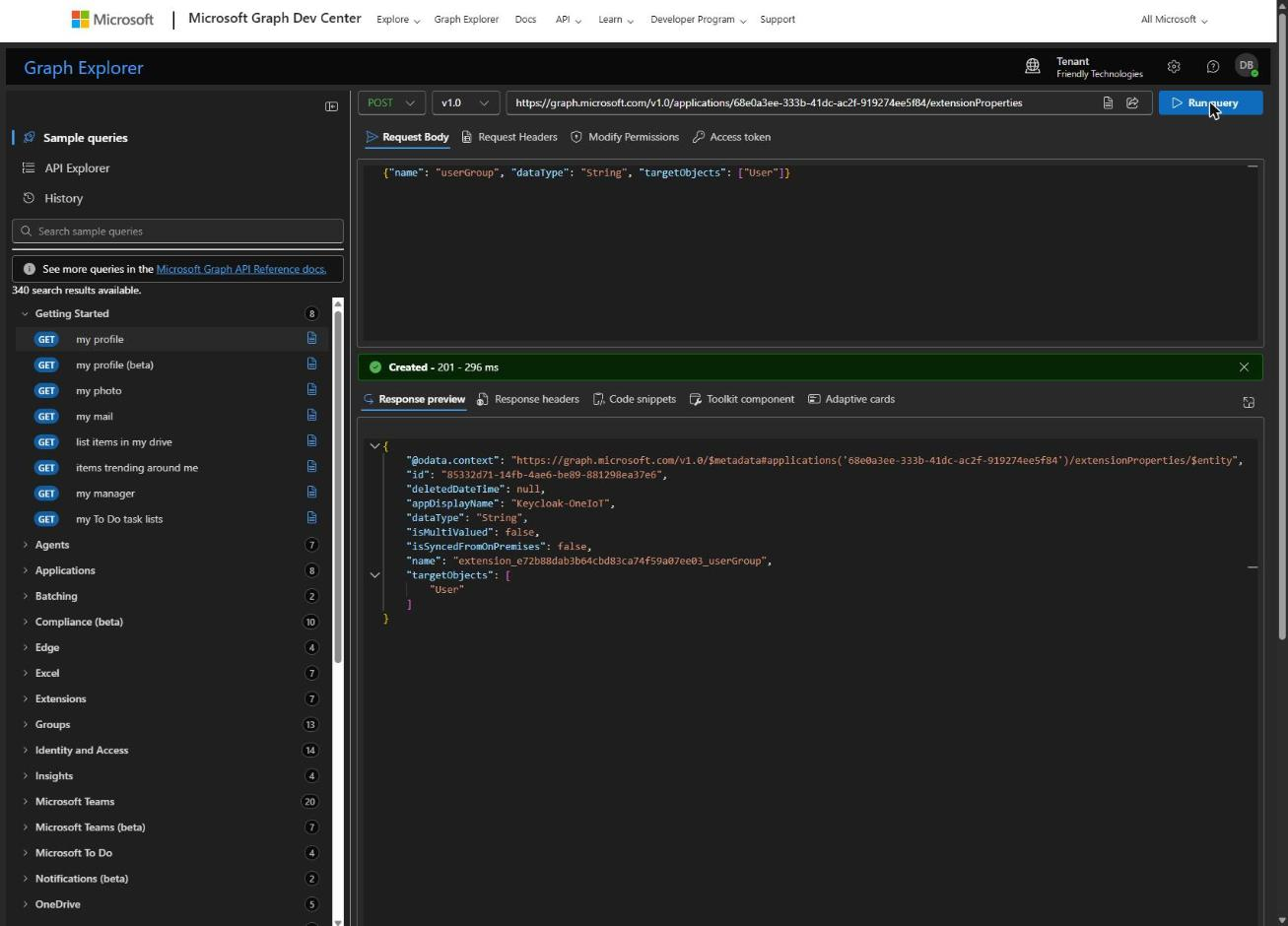 Graph Explorer — extensionProperties registered