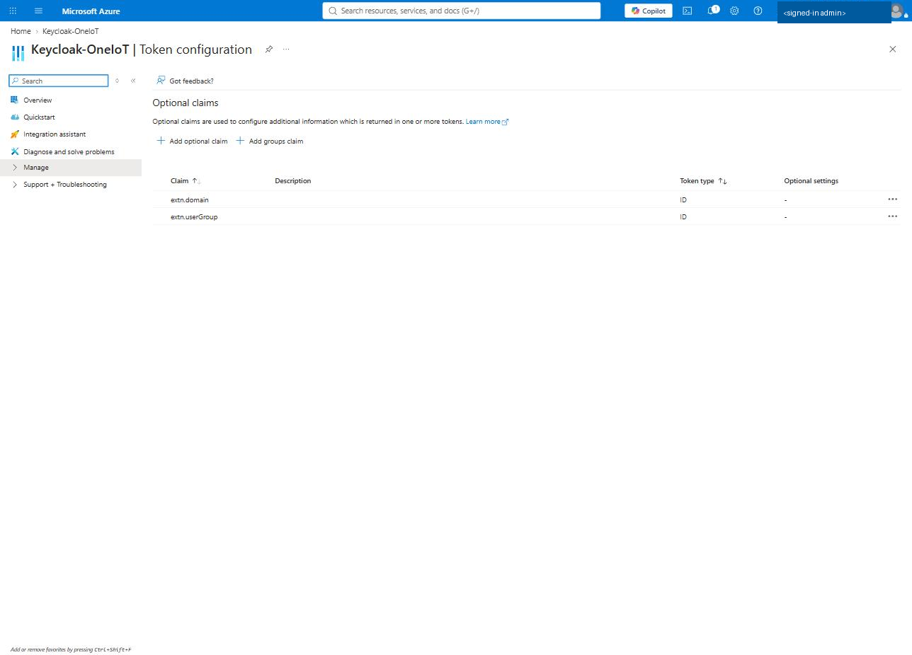 Azure — the two extension attributes added as optional claims on the ID token