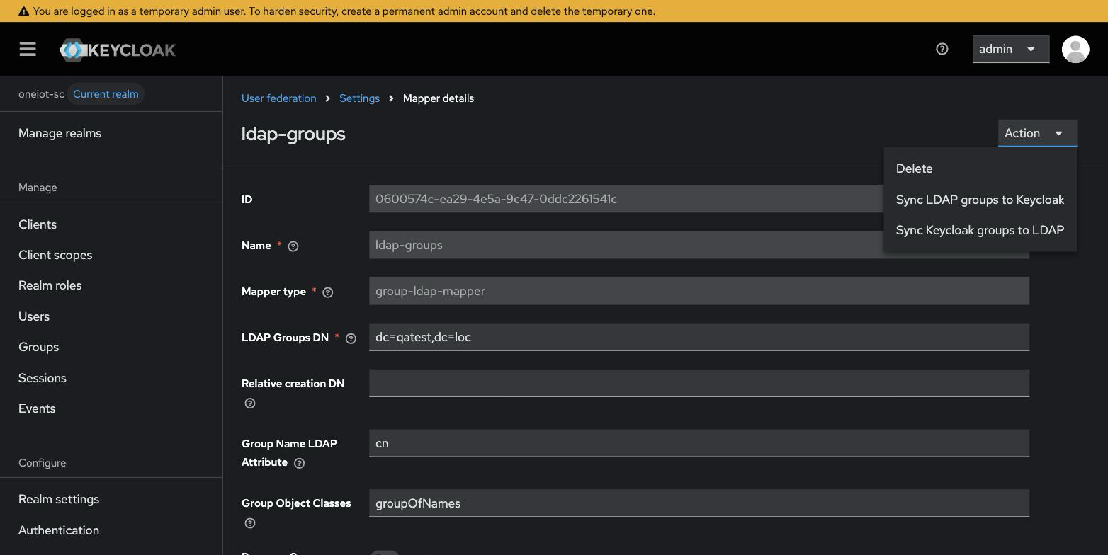 Action menu — Sync LDAP groups to Keycloak