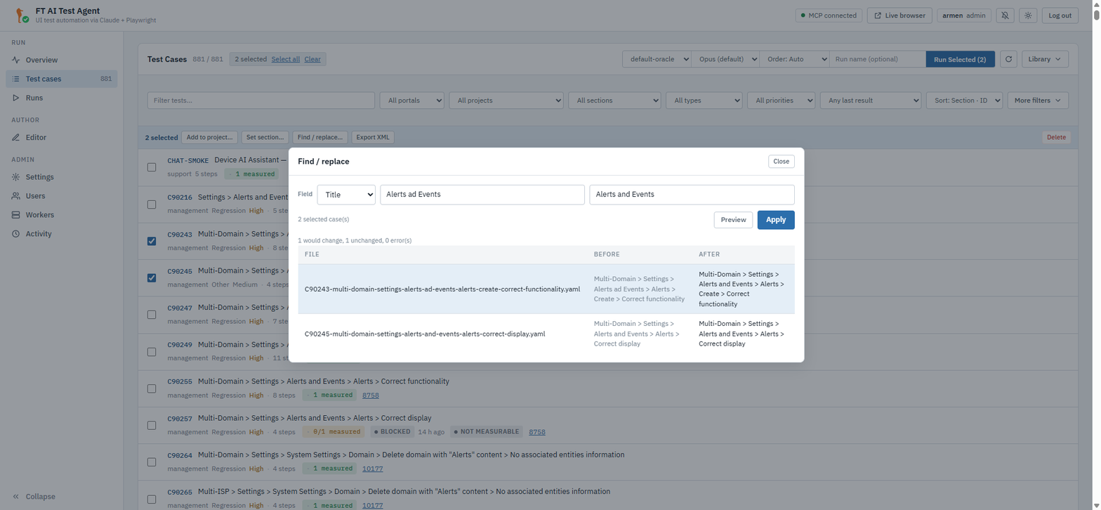 Find / replace — the dry-run preview before anything is written