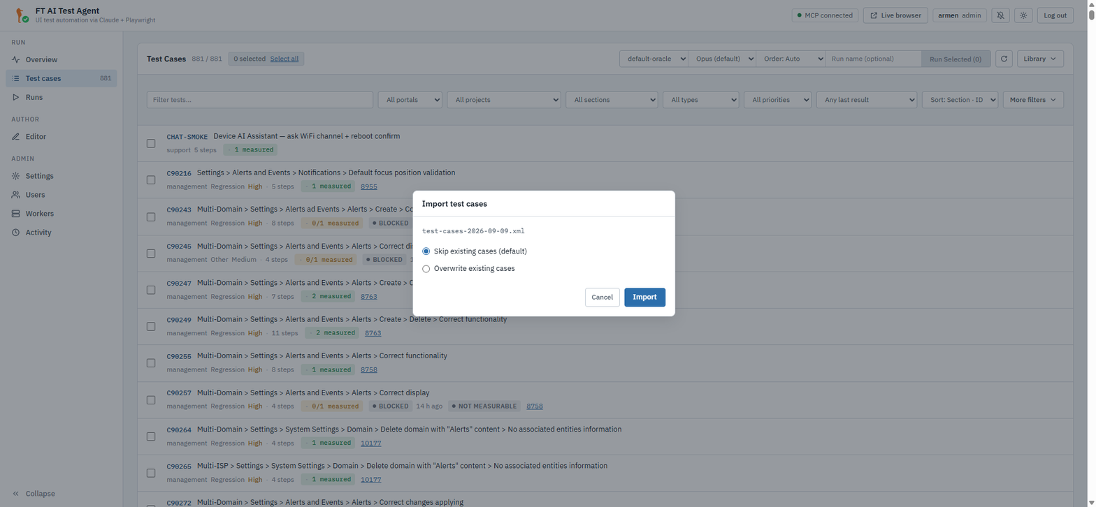 Import test cases — the on-conflict dialog