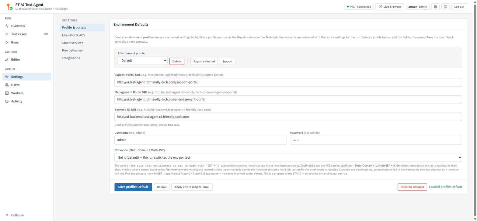 Settings — the central environment-profile editor