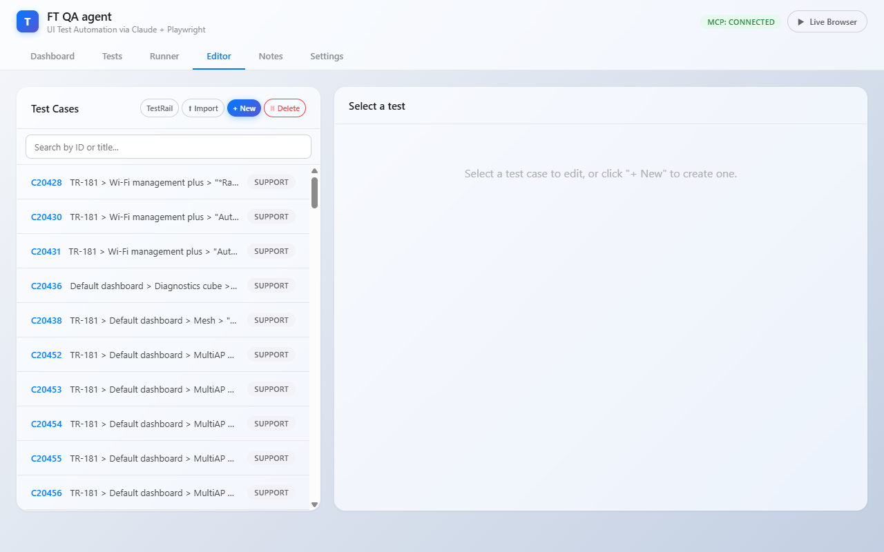 Editor tab — left list + right form