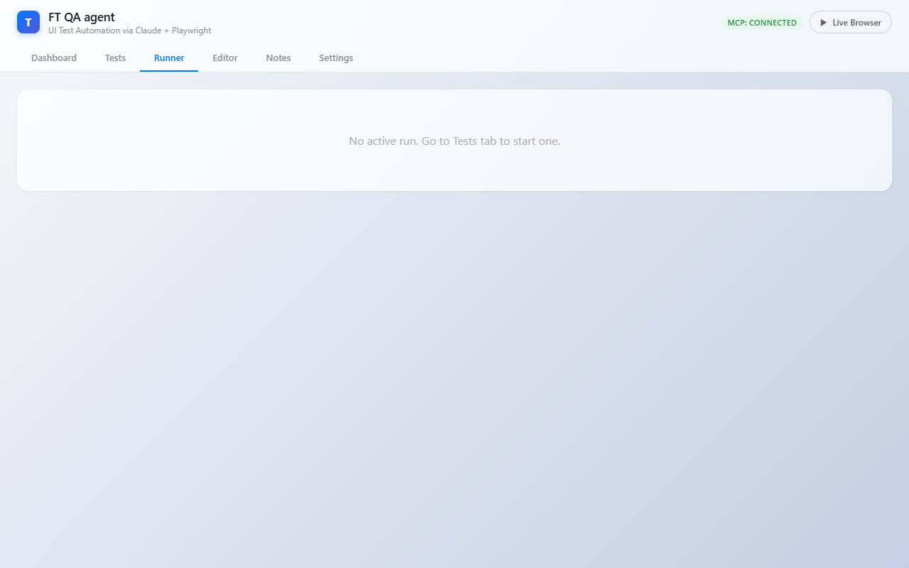 Runner tab — placeholder (no active run)